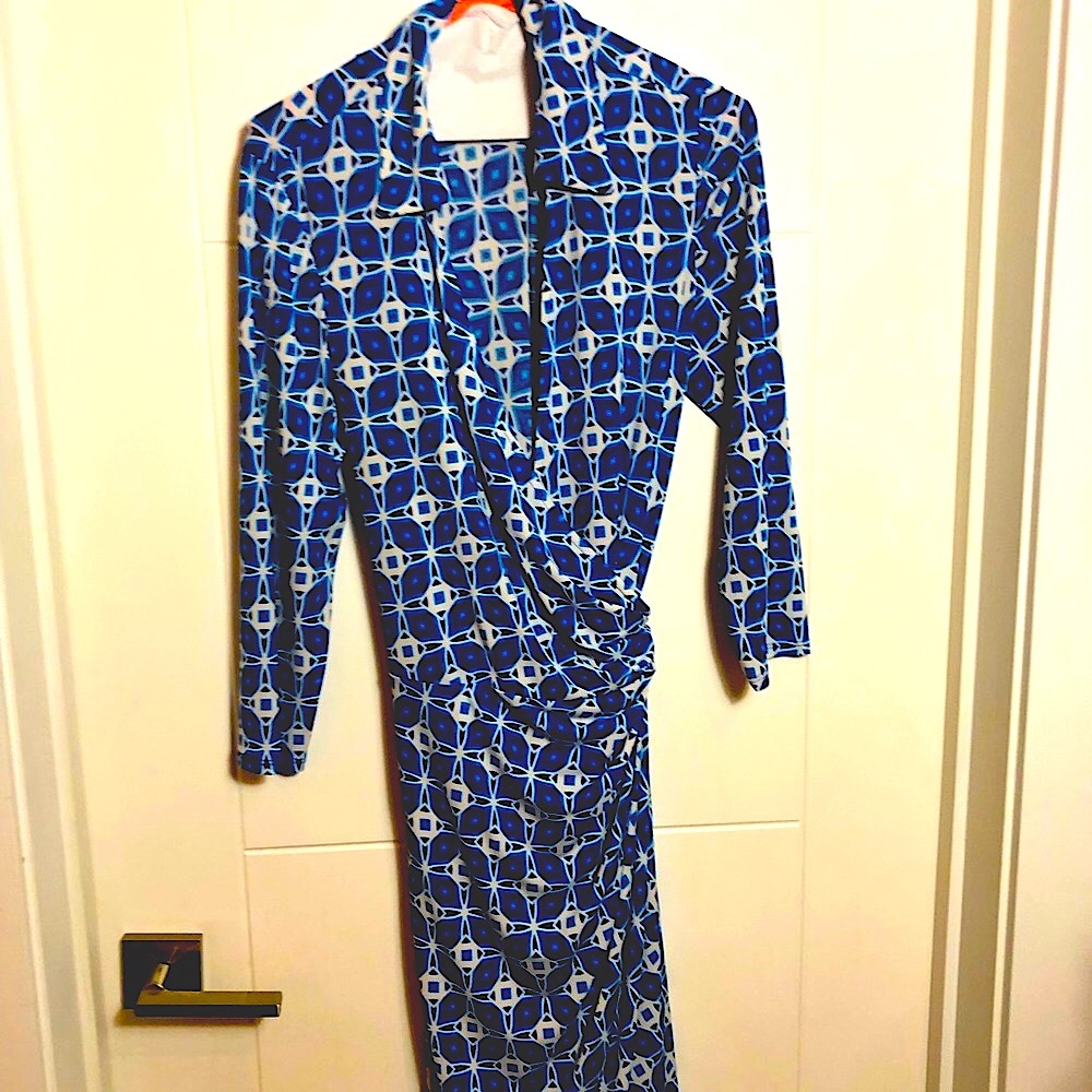 Bold Geo Pattern Blue Wrap Dress Size 12